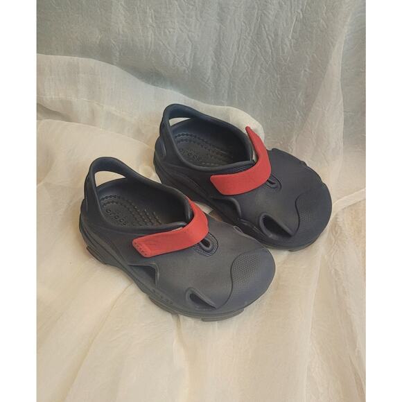 Crocs All Terrain Fisherman Clog Sandals Toddlers Sz 7 Navy Red Water Shoes - Picture 1 of 6